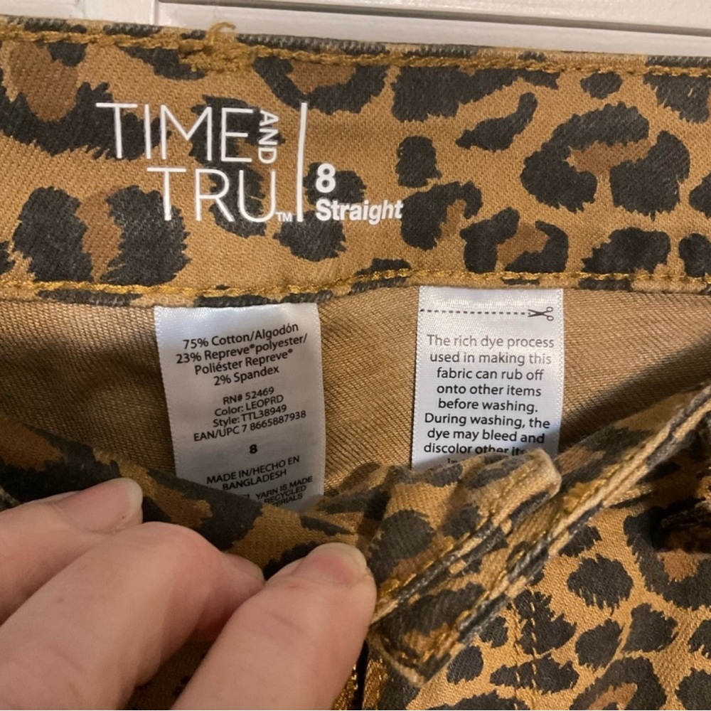 Time and Tru cheetah print denim pants